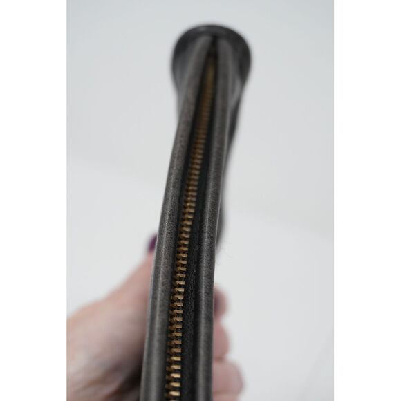 Coach Vintage Cosmetic Case Black Glove Tanned Leather Striped Canvas Lining - Picture 11 of 14